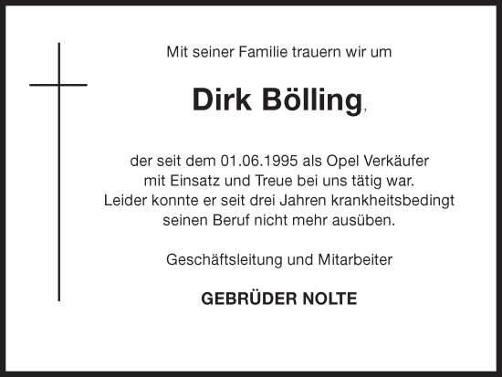 Traueranzeige von Dirk Bölling von Ruhr Nachrichten