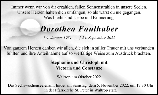 Traueranzeige von Dorothea Faulhaber von Medienhaus Bauer