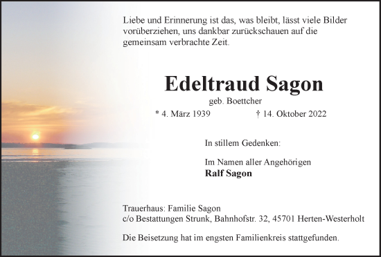 Traueranzeige von Edeltraud Sagon von Medienhaus Bauer