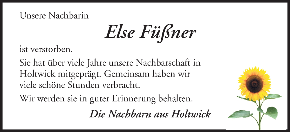  Traueranzeige für Else Füßner vom 10.10.2022 aus Ruhr Nachrichten und Halterner Zeitung