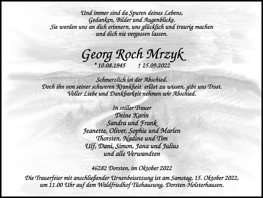  Traueranzeige für Georg Roch Mrzyk vom 11.10.2022 aus Ruhr Nachrichten und Dorstener Zeitung