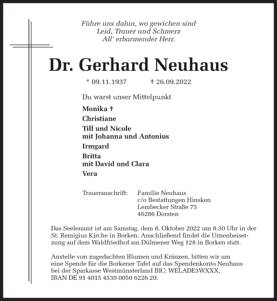 Traueranzeige von Gerhard Neuhaus 