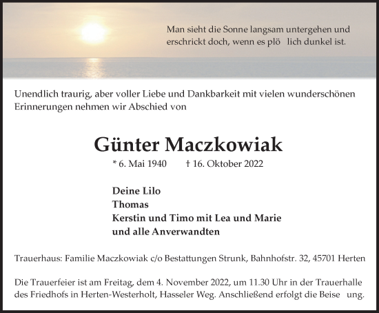 Traueranzeige von Günter Maczkowiak von Medienhaus Bauer