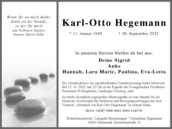 Traueranzeige von Karl-Otto Hegemann 