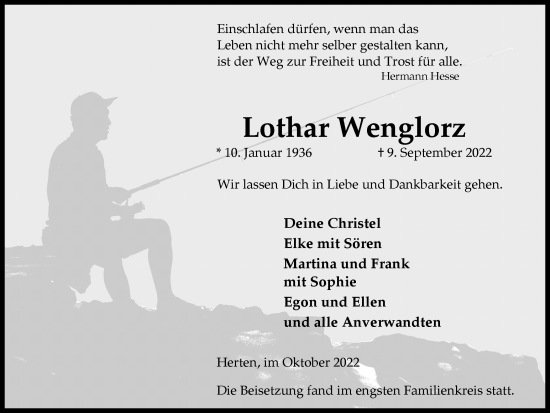 Traueranzeige von Lothar Wenglorz von Medienhaus Bauer