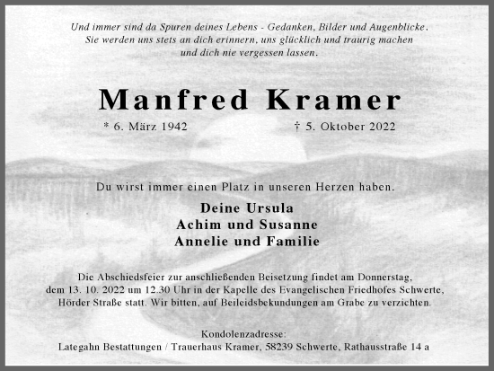 Traueranzeige von Manfred Kramer von Ruhr Nachrichten