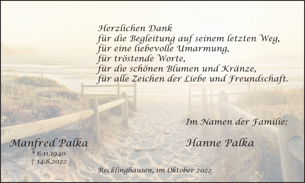  Traueranzeige für Manfred Palka vom 01.10.2022 aus Medienhaus Bauer