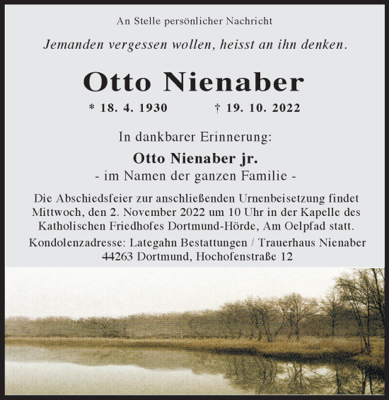 Traueranzeige von Otto Nienaber 