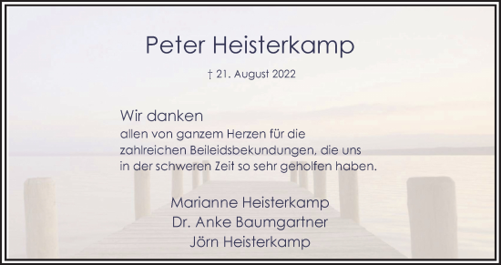 Traueranzeige von Peter Heisterkamp von Hellweger Anzeiger