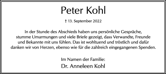 Traueranzeige von Peter Kohl von Hellweger Anzeiger