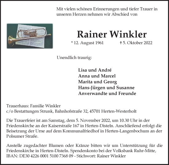 Traueranzeige von Rainer Winkler von Medienhaus Bauer