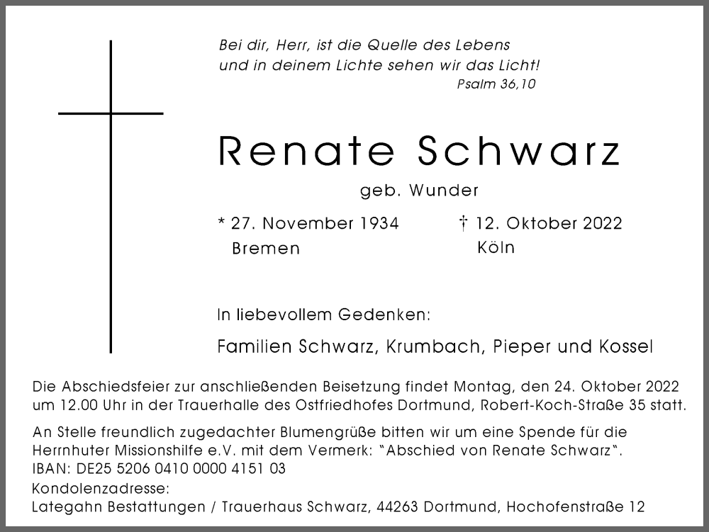  Traueranzeige für Renate Schwarz vom 22.10.2022 aus 