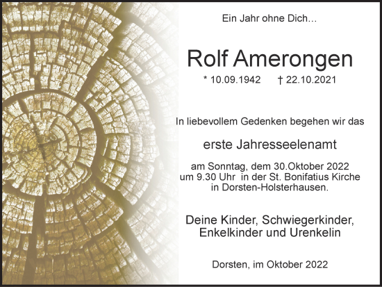Traueranzeige von Rolf Amerongen von Ruhr Nachrichten und Dorstener Zeitung