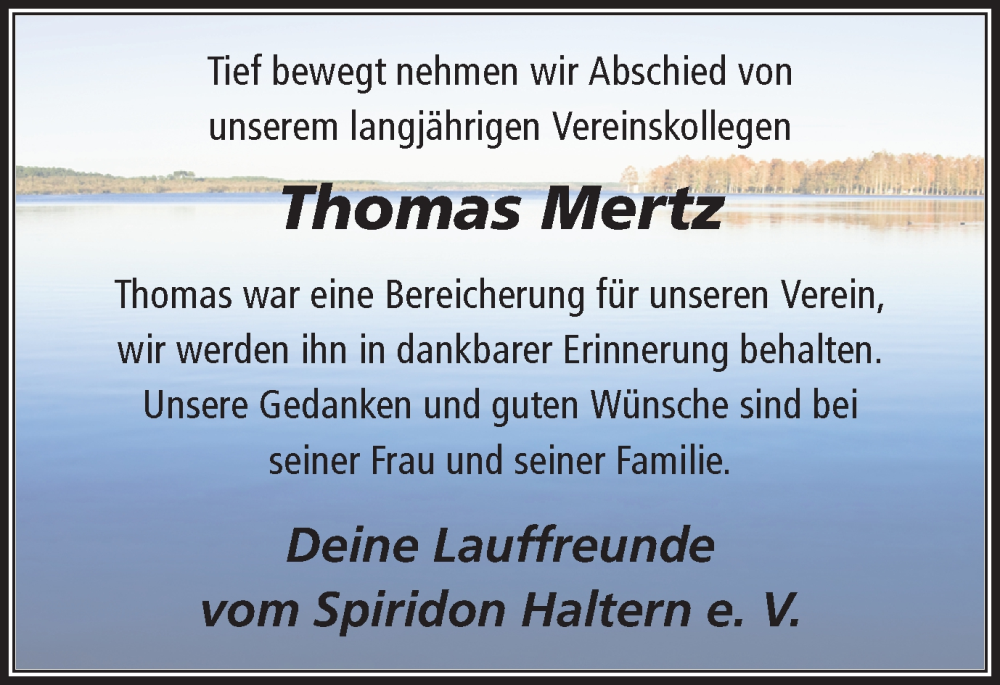  Traueranzeige für Thomas Mertz vom 01.10.2022 aus Ruhr Nachrichten und Halterner Zeitung