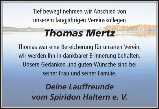 Traueranzeige von Thomas Mertz von Ruhr Nachrichten und Halterner Zeitung