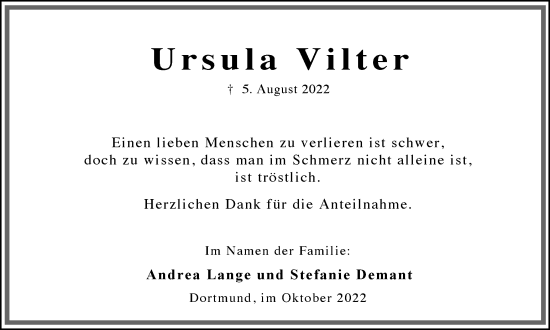 Traueranzeige von Ursula Vilter 
