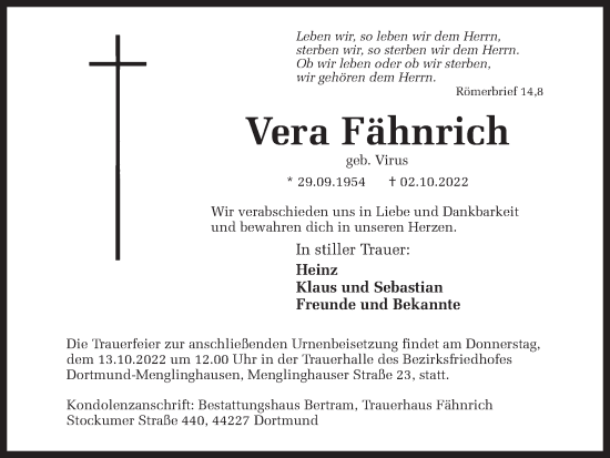 Traueranzeige von Vera Fähnrich 
