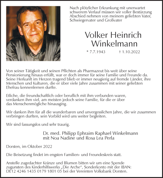 Traueranzeige von Volker Heinrich Winkelmann von Ruhr Nachrichten und Dorstener Zeitung