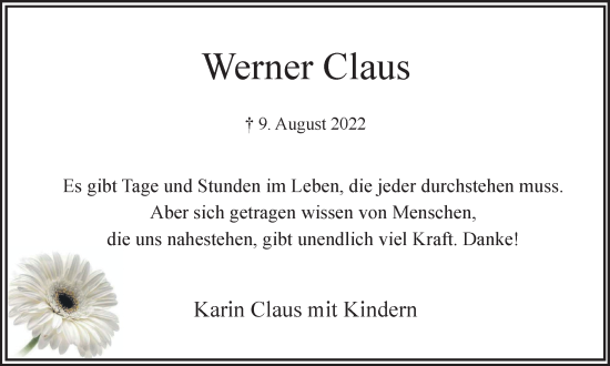 Traueranzeige von Werner Claus