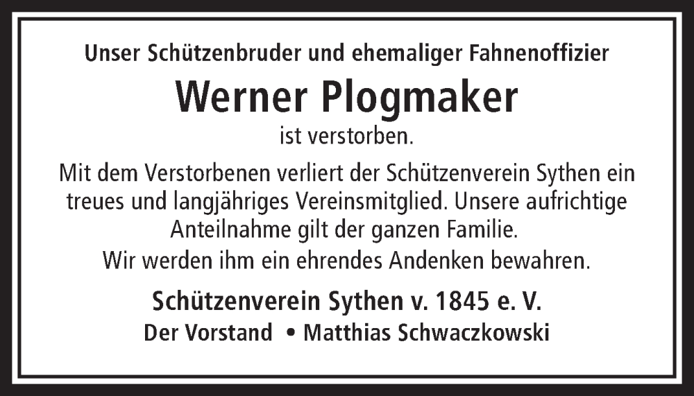  Traueranzeige für Werner Plogmaker vom 19.10.2022 aus Ruhr Nachrichten und Halterner Zeitung