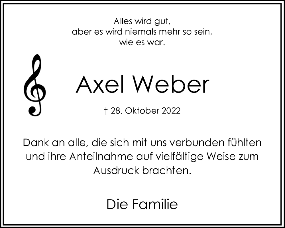  Traueranzeige für Axel Weber vom 26.11.2022 aus Hellweger Anzeiger