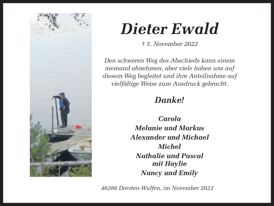 Traueranzeige von Dieter Ewald von Ruhr Nachrichten und Dorstener Zeitung