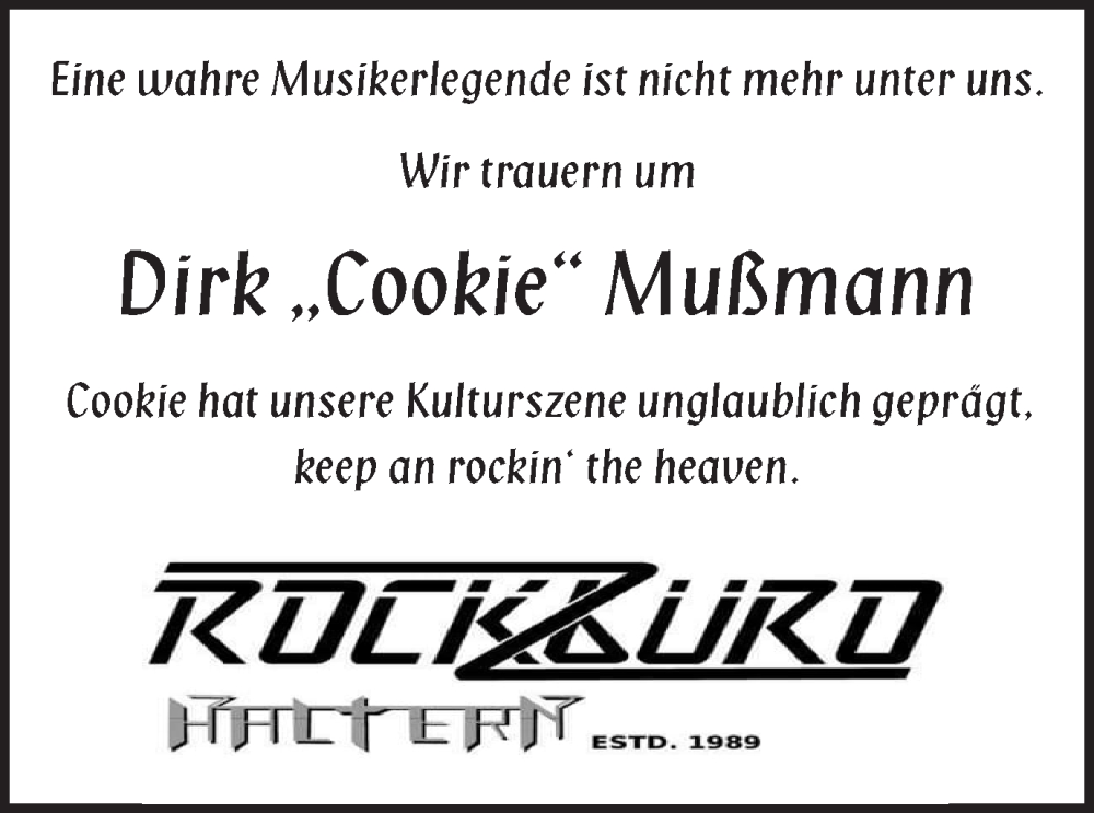  Traueranzeige für Dirk Mußmann vom 23.11.2022 aus Ruhr Nachrichten und Halterner Zeitung