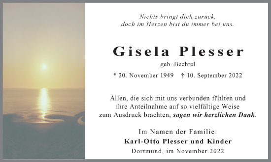 Traueranzeige von Gisela Plesser 
