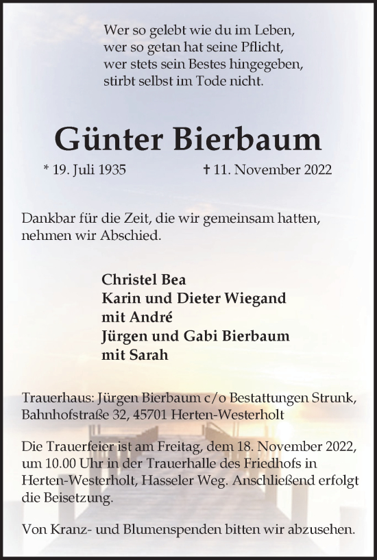 Traueranzeige von Günter Bierbaum von Medienhaus Bauer