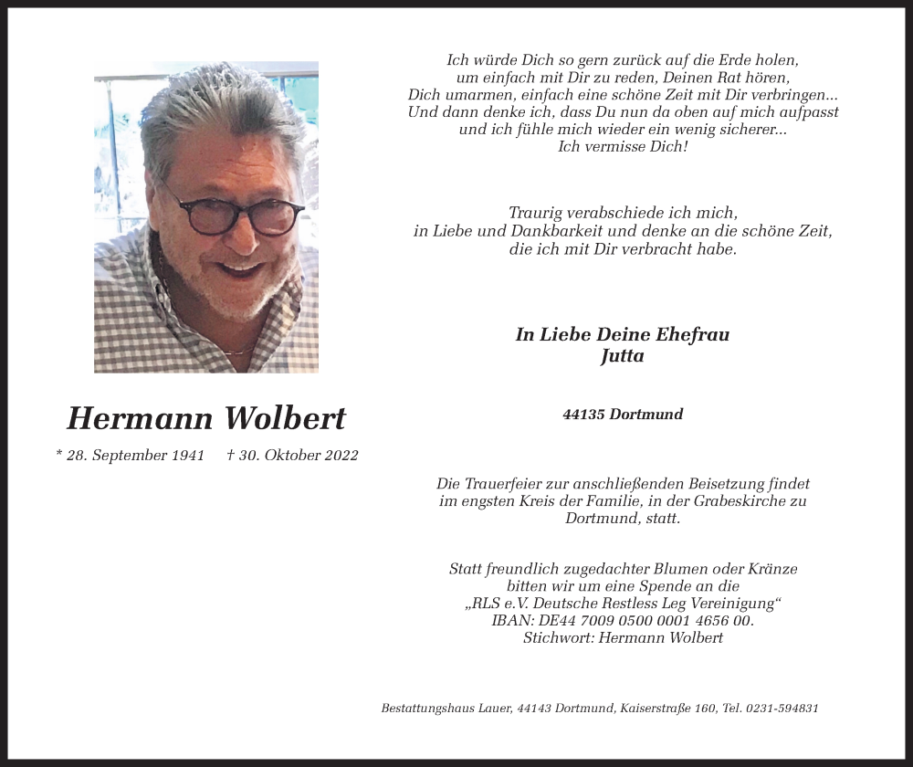  Traueranzeige für Hermann Wolbert vom 12.11.2022 aus 