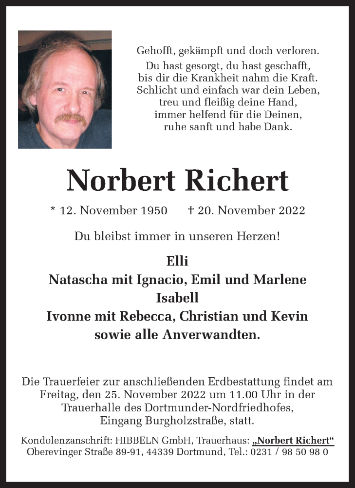  Traueranzeige für Norbert Richert vom 24.11.2022 aus 
