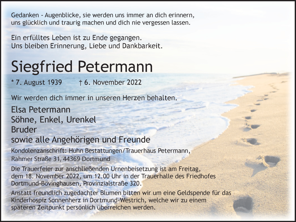  Traueranzeige für Siegfried Petermann vom 12.11.2022 aus 
