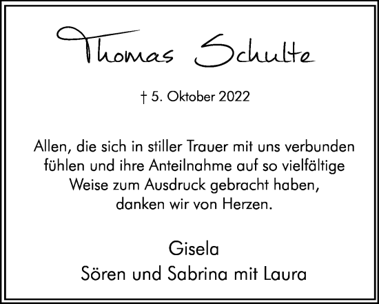 Traueranzeige von Thomas Schulte von Hellweger Anzeiger