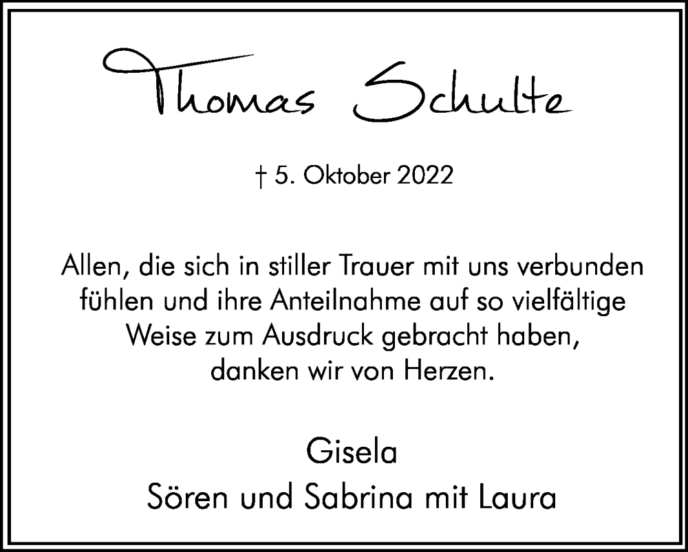  Traueranzeige für Thomas Schulte vom 19.11.2022 aus Hellweger Anzeiger