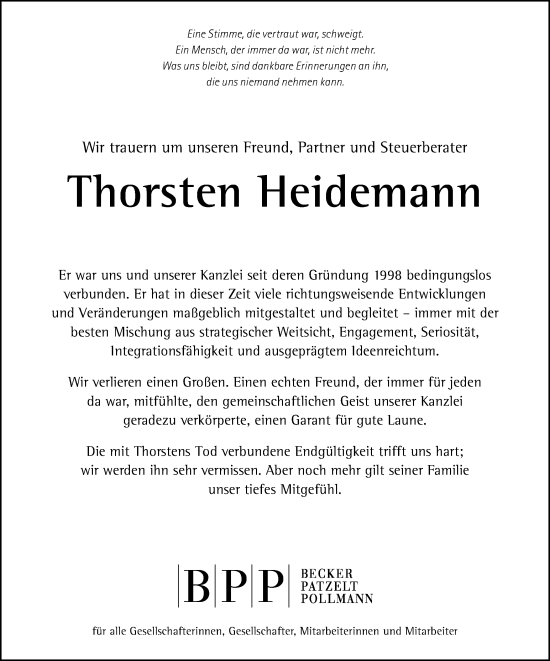 Traueranzeige von Thorsten Heidemann von Ruhr Nachrichten und Dorstener Zeitung