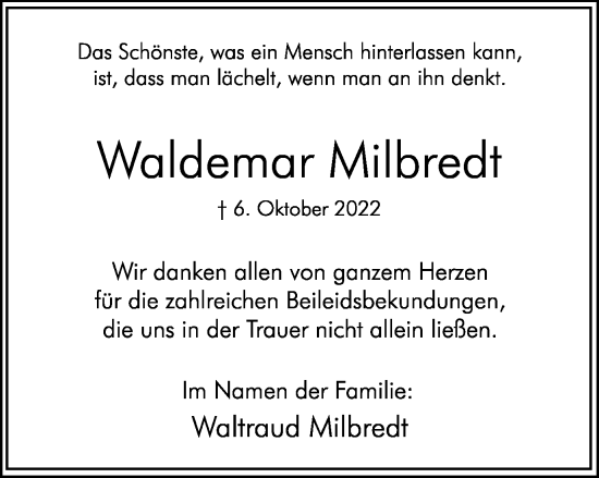 Traueranzeige von Waldemar Milbredt von Hellweger Anzeiger