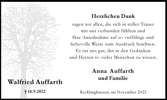Traueranzeige von Walfried Auffarth von Medienhaus Bauer