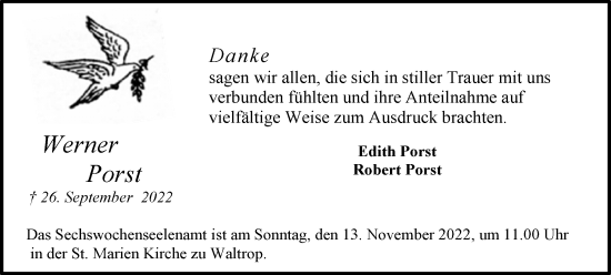 Traueranzeige von Werner Porst von Medienhaus Bauer