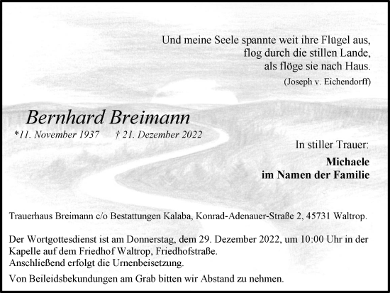 Traueranzeige von Bernhard Breimann von Medienhaus Bauer