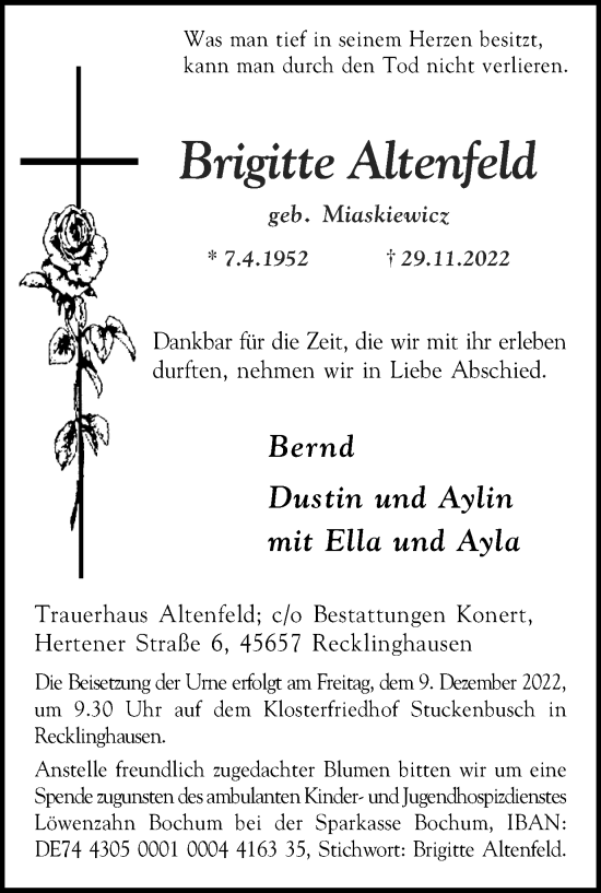 Traueranzeige von Brigitte Altenfeld von Medienhaus Bauer