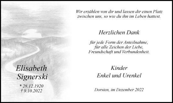 Traueranzeige von Elisabeth Signerski von Ruhr Nachrichten und Dorstener Zeitung