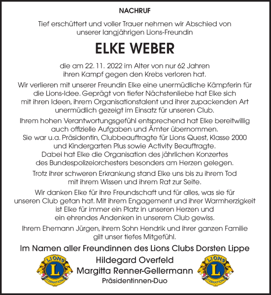 Traueranzeige von Elke Weber von Ruhr Nachrichten und Dorstener Zeitung
