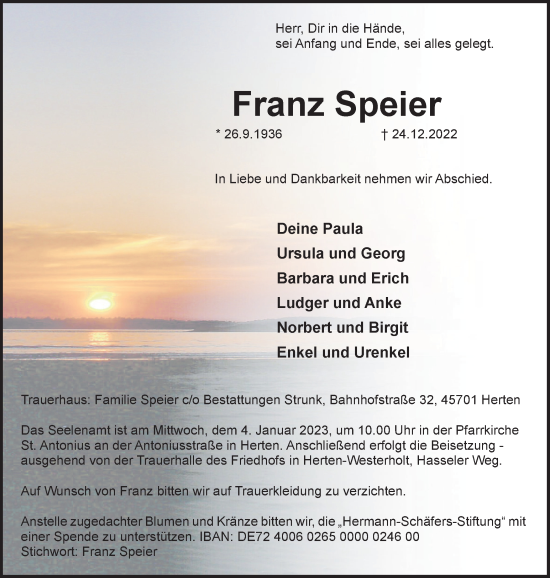 Traueranzeige von Franz Speier von Medienhaus Bauer