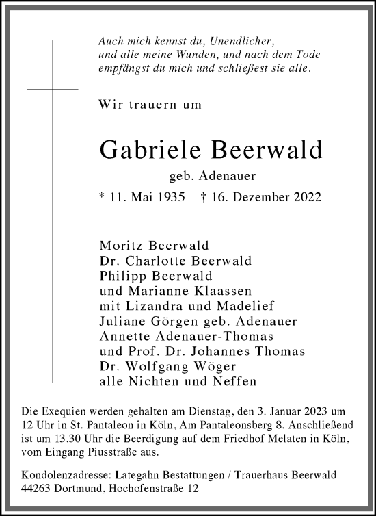 Traueranzeige von Gabriele Beerwald 