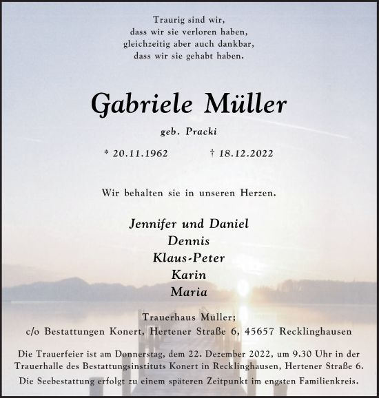 Traueranzeige von Gabriele Müller von Medienhaus Bauer