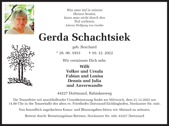 Traueranzeige von Gerda Schachtsiek 