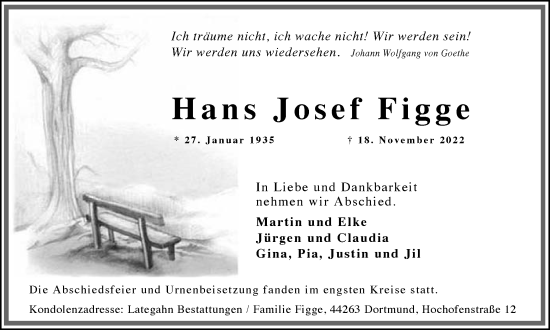 Traueranzeige von Hans Josef Figge 