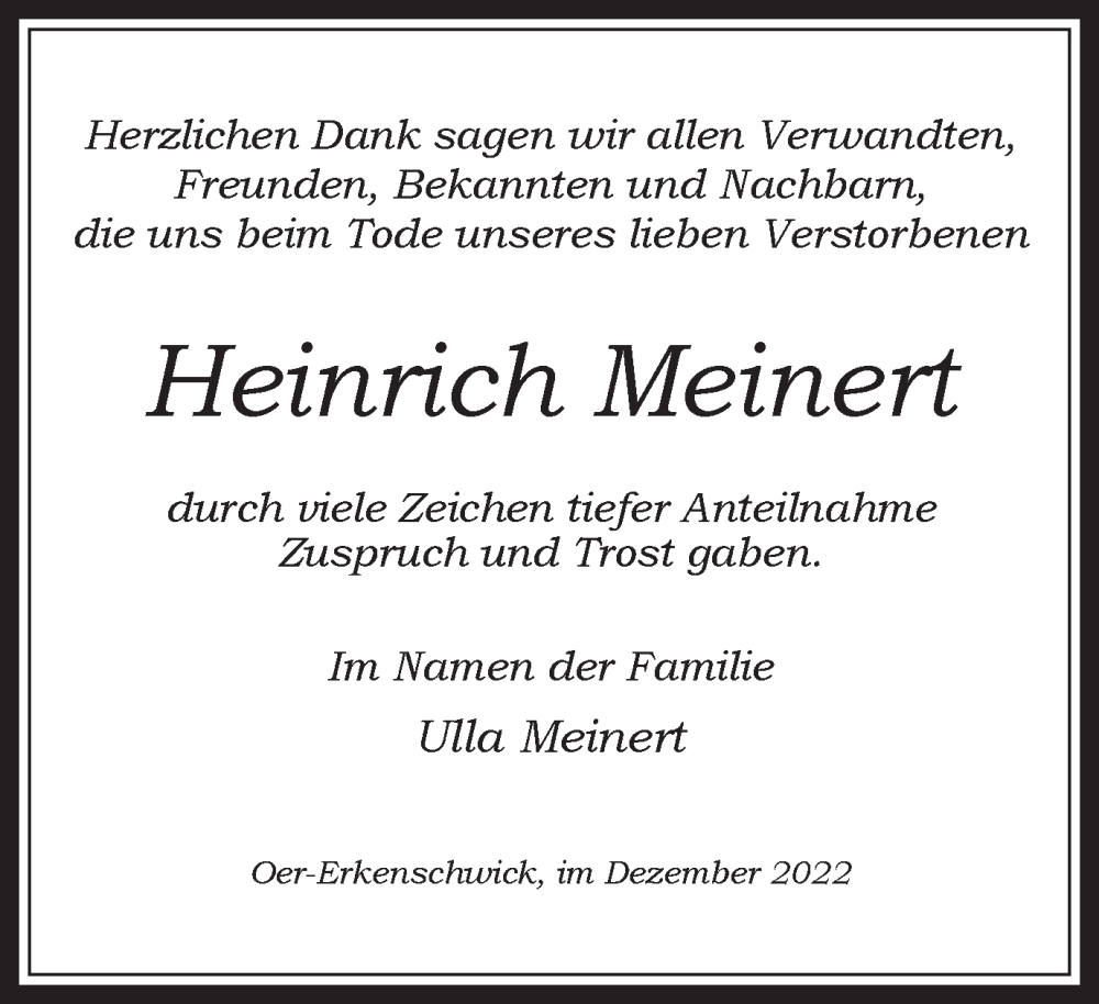  Traueranzeige für Heinrich Meinert vom 17.12.2022 aus Medienhaus Bauer