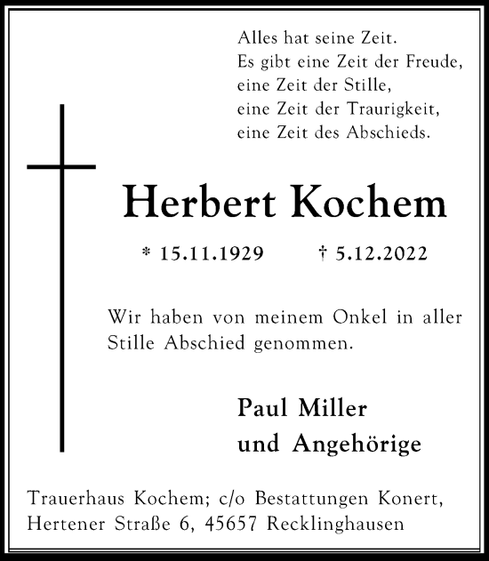 Traueranzeige von Herbert Kochem von Medienhaus Bauer