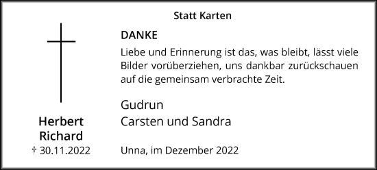 Traueranzeige von Herbert Richard von Hellweger Anzeiger